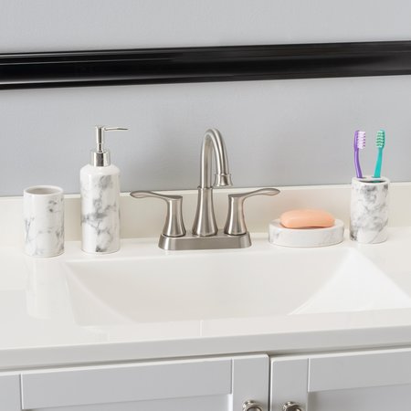 Home Basics Marble Ceramic 4 Piece Bath Accessory Set, White BA45955